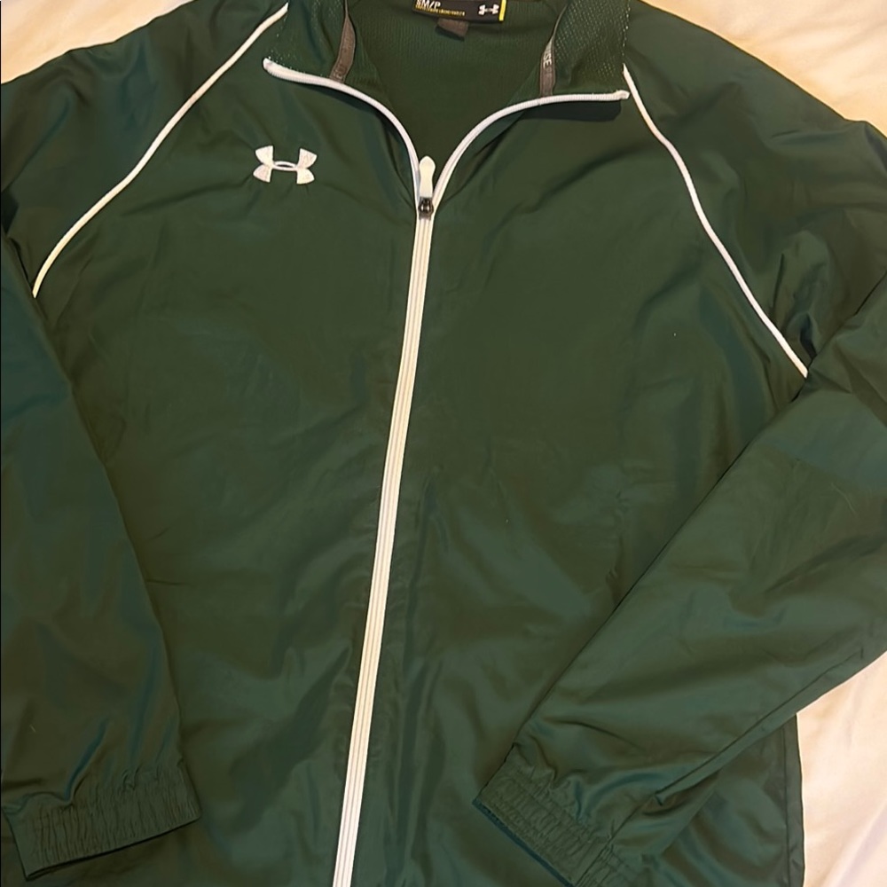 Under Armour Dark Green Windbreaker Jacket with White Trim